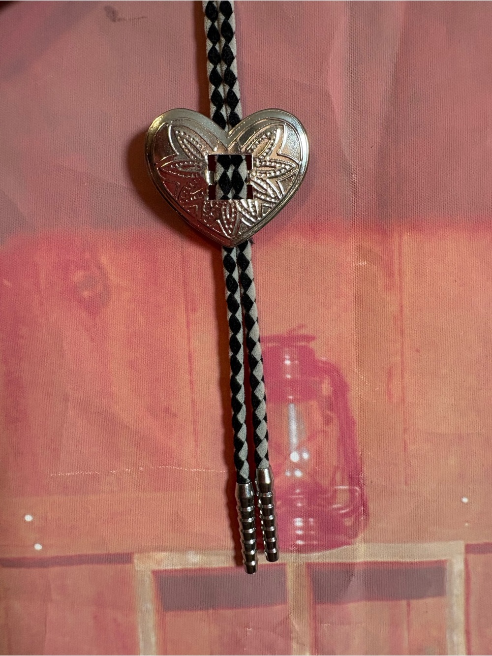 Vintage Heart Concho Bolo Tie Black White Western Cowgirl